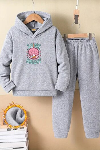 CLAYES Children's Gray Hooded Tracksuit Set Hooded Fabric Winter Set of Two - Colorful Shine Bright Printed