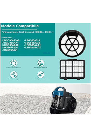 PAA-home Filter set compatible with Bosch model BGC05A220A BGC05AAA1 BGC05AAA2 Series 2 BBZ152EF