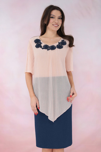 Vanessa Line RO Navy blue fabric dress with metallic thread and pink veil