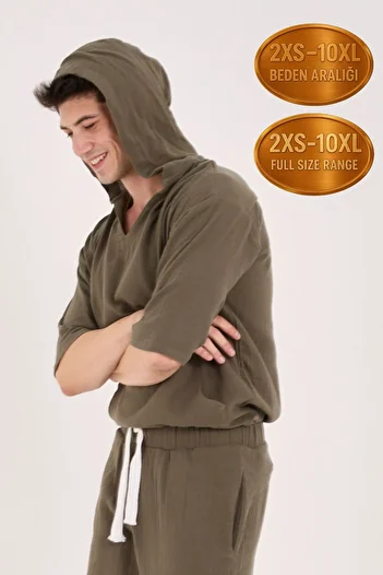 RELAXL 100% βαμβάκι 2XS-10XL Oversize Muslin Summer Hoodie Χακί Πράσινο
