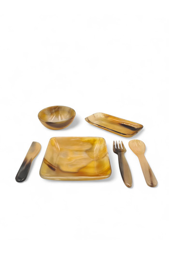 Nevi and Company Buffalo horn tableware and cutlery set