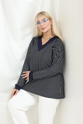 şuranur Bamboo Viscose V-Neck Long Sleeve Blouse – Relaxed Fit, Plus Size (Xl–6Xl)