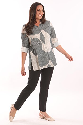 Metpoint Trend42Plus Large Size Smoked Round Patterned Viscose Shirt