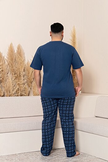 BRAXELL Nisanca summer plus size men cotton pajamas set- short sleeve men's sleepwear