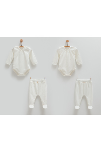 Caramell 100% Cotton Baby Girl Set of 4 (1 Body and 1 Pants 0-1 Month) (1 Body and 1 Pants 1-3 Months)