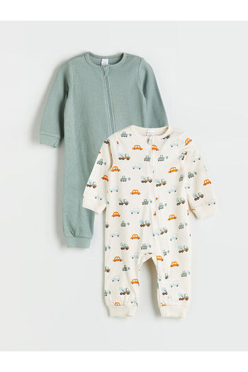 LC Waikiki Green Crew Neck Printed Baby Boy Romper Set of 2