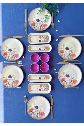 QUEEN Hercai Series 14 Piece Breakfast Set for 6 People with Lilac Sauce Bowl