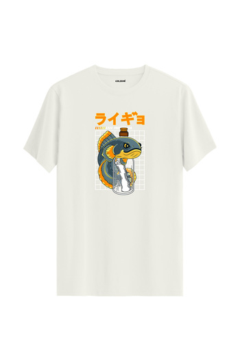 Colermi Predator Fish Japanese Written Fish Design 100% Cotton T-Shirt