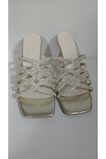 bescobel Women's Retmam Silver Stone Detailed 8 cm Heel Slippers