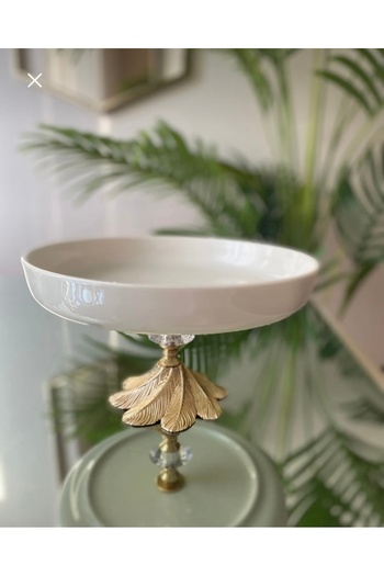 Sillage Home Luxury Porcelain Presentation Plate and Bowl Set – Gold Metal Legs