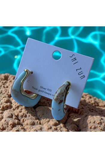 İNN JEWELLERY Steel Earrings Tarnish-Free Antiallergic Blue Marble (2 Years Importer Guarantee)