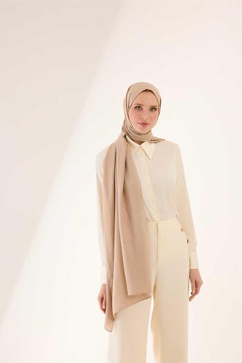 Imannoor Chain Square Beige Cotton Silk Shawl 70X210