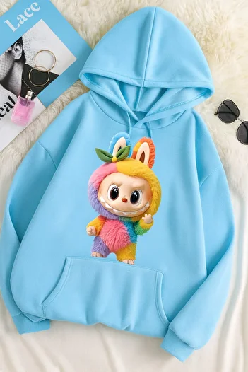 CLASSY.MODA Hanorac oversize unisex din material tricotat cu imprimeu – model cu iepure Lapopo 🐰