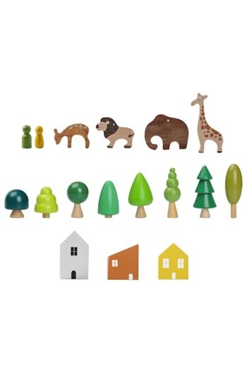 Mixbo Set 17 piese Montessori pentru stivuit Mixbo, Casuta animalelor salbatice, lemn, 3+ ani, multicolor