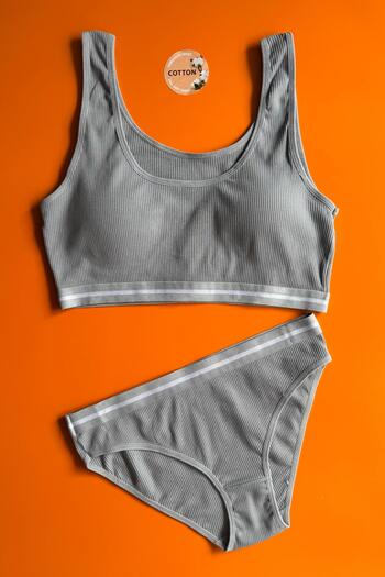 Elosia White Line |   Camisole Cotton Fabric Blue Color Bra and Panty Set