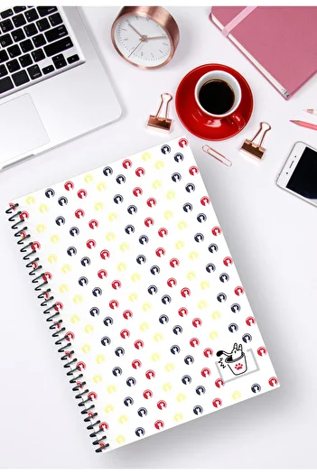 Kentsoylu A5 Size Thick Cardboard Cover Spiral 96 Pages Checkered School Notebook / Iconic Series Collection