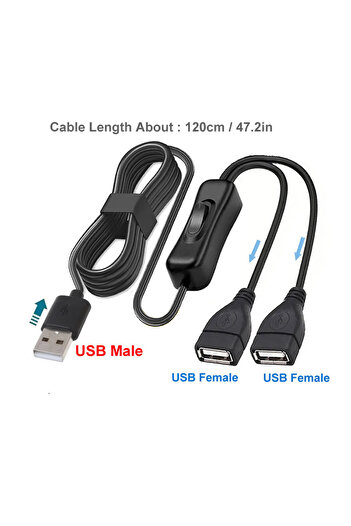 Choice A to 2 A -F 120cm 5V USB Type C Extension Cable with On/Off Switch USB C Male to Female Splitter Cha