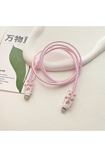Choice Silver Pink Cute Love Heart Gradual Apple Chargering ector Cover only rganizer Winder Protector Cove