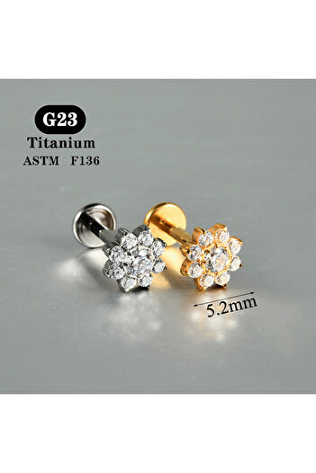 Choice9 Gold Color Style 1 1PC ASTM F136 Titanium Zircon Flat Back Earring Flower Ear Studs Lobe Helix Tragu