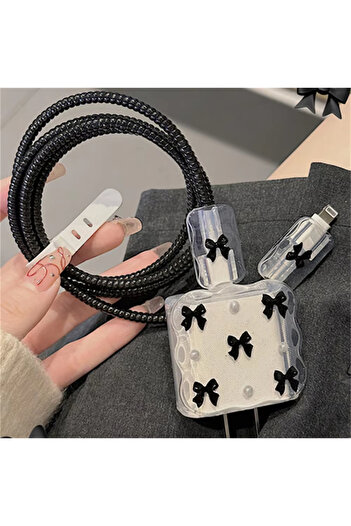 Choice 128 Korean Clear Black Bow Charge Protective Case For iPhone 18W-20W US Data Line Charger Protector