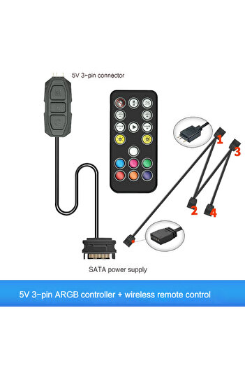 Choice Black 3 in 1 Coolcirc ARGB Controller 5V 3pin To SATA Power Supply Mini RGB Controller 3PIN Hub For