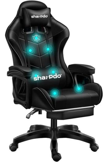 sharpdo Home gaming chair with footrest and massage, black, from Sharbedo, cotton