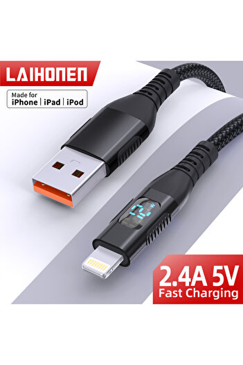 Choice 1m 1PC Black USB A to Lightning cable 10 feet step synchronizer LED display suitable for iPhone 14 P