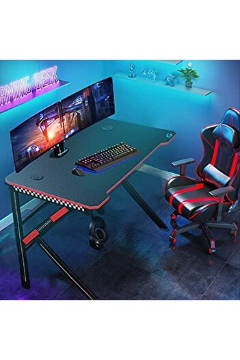 sharpdo Gaming Desk with RGB LED Lights, K Shape, Black, 120x60x74 cm