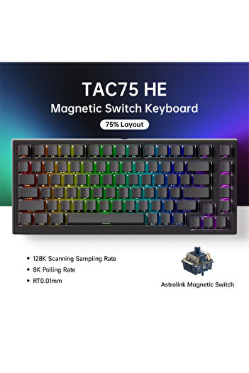 Choice لوحة مفاتيح AKKO TAC75 HE ذات المفتاح المغناطيسي باللون الأسود 75% لوحات مفاتيح الألعاب سريعة التشغيل 0.005 مم 8K RGB Wir