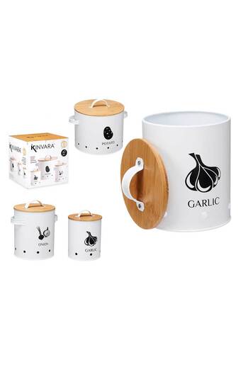 kinvara Set 3 cutii metalice albe pentru legume