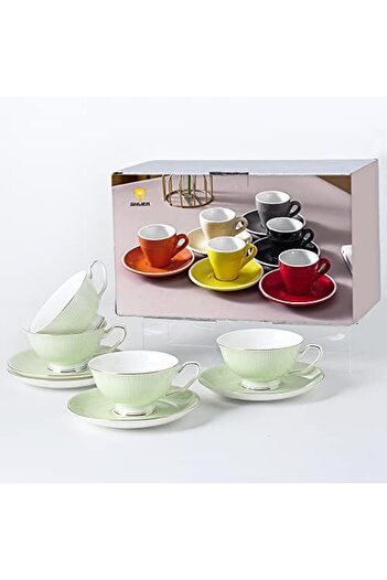 sharpdo European Striped Cups and Plates Set with Golden Edges (Green), by Sharbedo