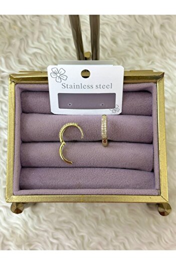 BY YASİN TOPÇU Thin Row Stone Steel Earrings