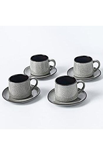 sharpdo Ceramic Cups and Plates Set for Glaze Change Process, 4-Piece Set (Gray 1)