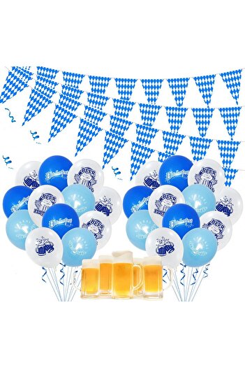 XIAOTU Set of 20 balloons and 36 pennants, polyethylene, blue/white