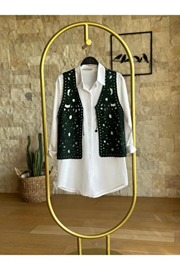 Hatun Atila Hatunatila Women's Acrylic Susene Vest Emerald Green - 5153