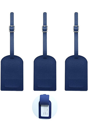 Miewaa set of 3 luggage tags, PU leather, blue, 22 x 6.7 cm