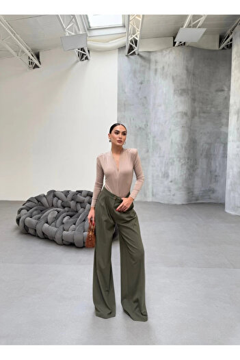 MetuCA    230 Gr Poly Viscose Full Lycra Pleated Palazzo Trousers