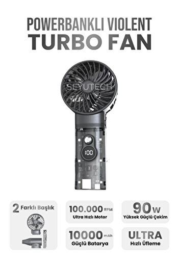 SEYUTECH Powerbankli Violent Turbo Fan 100000rpm Ultra Güçlü Motor Güçlü Vakum 10000mAh Bataryalı Üflemeli