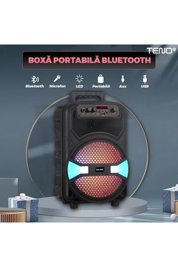 Teno Portable Speaker JBR009 Teno®, microphone included, remote control, LED lights, 1200W, black
