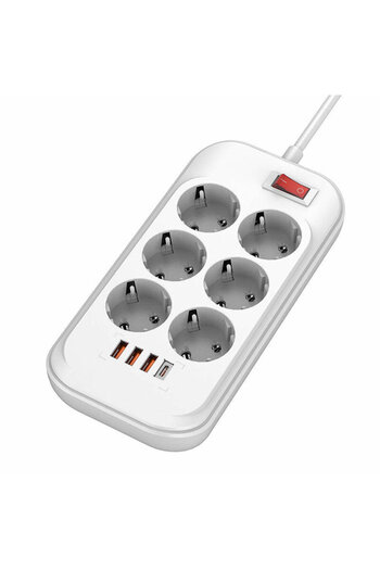 ColorWay Prelungitor priza EU de perete, Fast Charge, USB/USB-C ColorWay, 2m, alb