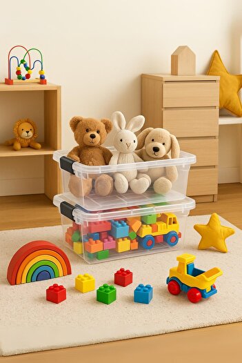 EWs 2-Piece Transparent Storage Box & Organizing Box & Toy Box 34 Lt
