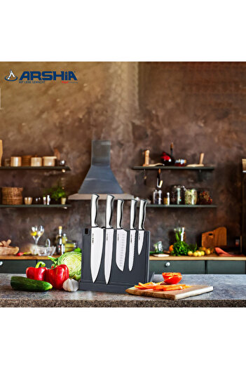 Arshia 🔪 Arshia Knife Set - 8 Pieces Stainless Steel with Stylish Magnetic Holder