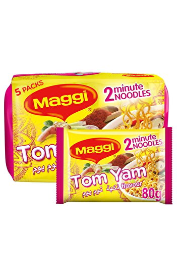 Maggi Tom Yam Noodles 5 x 80 g Spicy & Tangy Instant Noodles with Authentic Thai Tom Yum Flavor