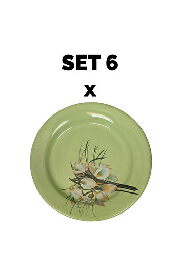 Cesiro Set 6 piese Farfurie intinsa, 23 cm, Verde decorat cu floare cala