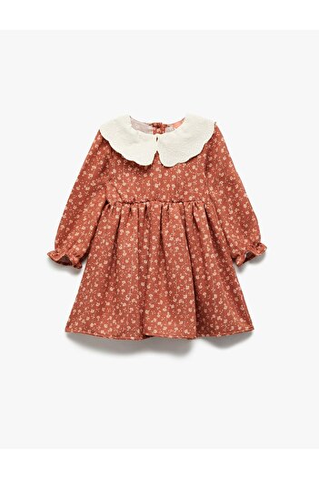 Koton Viscose Blended Long Sleeve Floral Baby Collar Dress