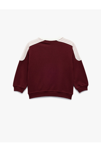 Koton Raised Cotton Long Sleeve Color Contrast V-Neck Printed Sweatshirt