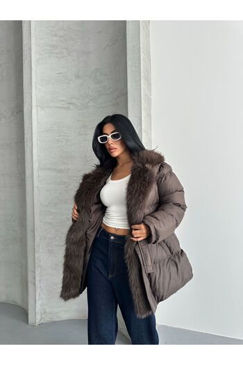auzou eveil Women's Filled Fur Detailed down Coat New Model
