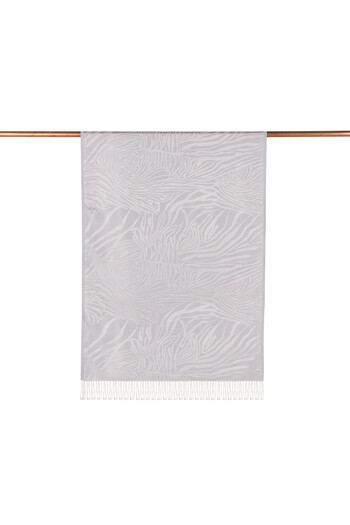 ipekevi Ice White Zebra Jacquard Μοτίβο Μεταξωτό Σάλι
