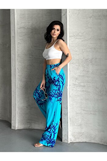 FERZOLAİO Ethnic Turquoise Navy Blue Trousers