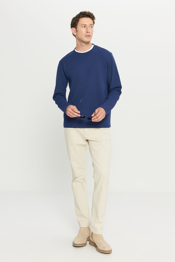 AC&Co / Altınyıldız Classics Men's Navy Blue Cotton Standard Fit Regular Cut Crew Neck Sweatshirt